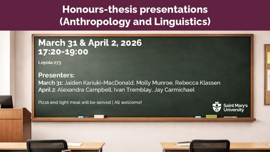 A poster promoting Honours-thesis presentations  in Anthropology and Linguistics