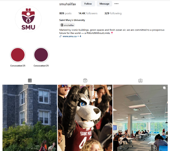 Screenshot of the SMU Halifax Instagram page