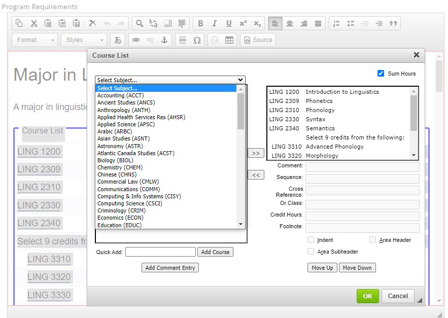 Course List in CIM