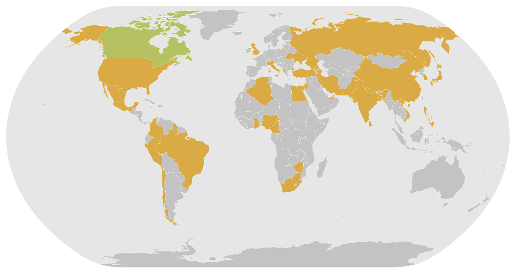 Map showing where all of the different students come from around the world